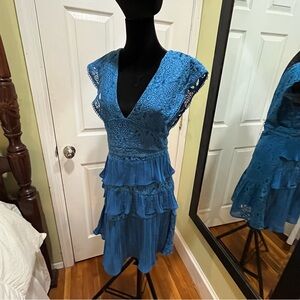 NWT- Foxiedox -Blue Lace and Pleat dress. Size M